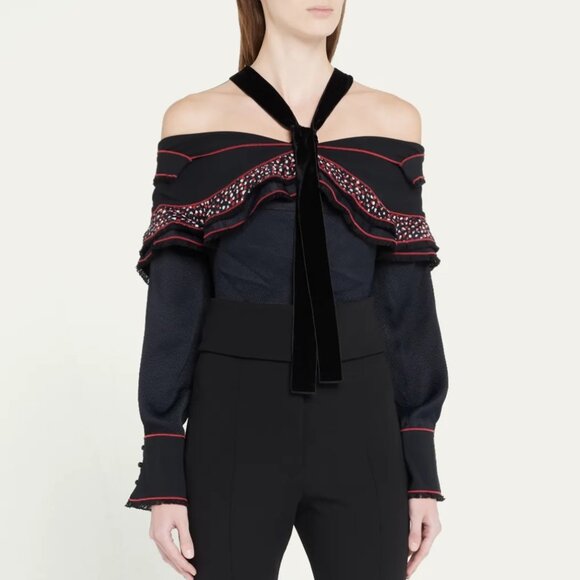 NWOT Proenza Schouler Tiered-Fringe Halter Crepe Top Size 0-2 Original $1290 - Picture 1 of 5